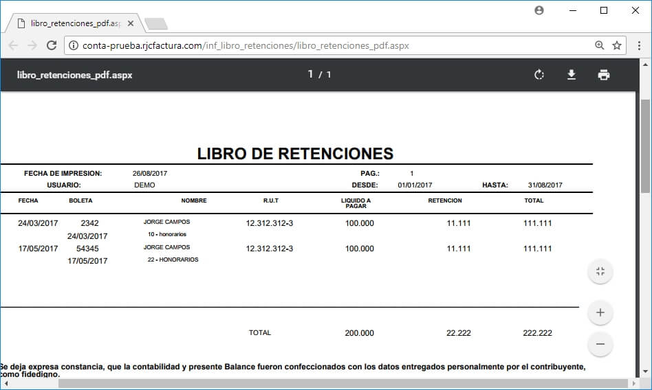 libro honorario
